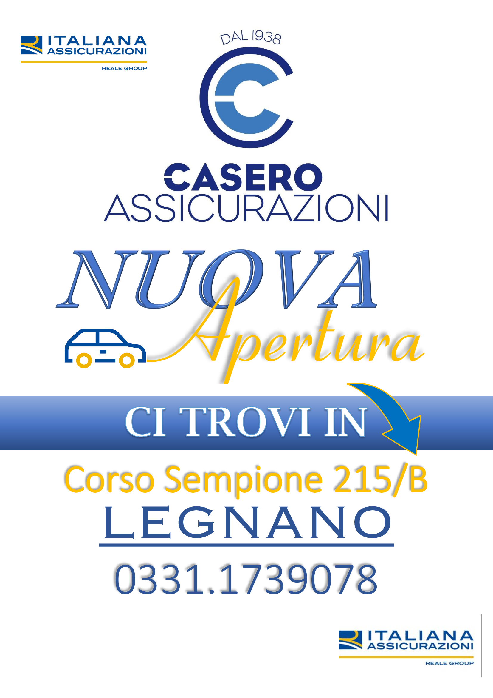 locandina nuova apertura a Legnano di Casero Assicurazioni