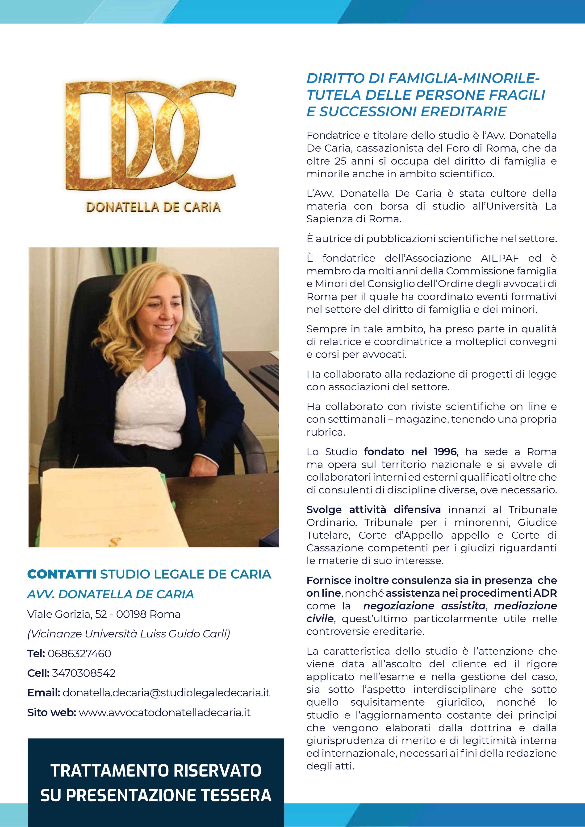 Locandina Avv. Donatella De Caria - Studio Legale