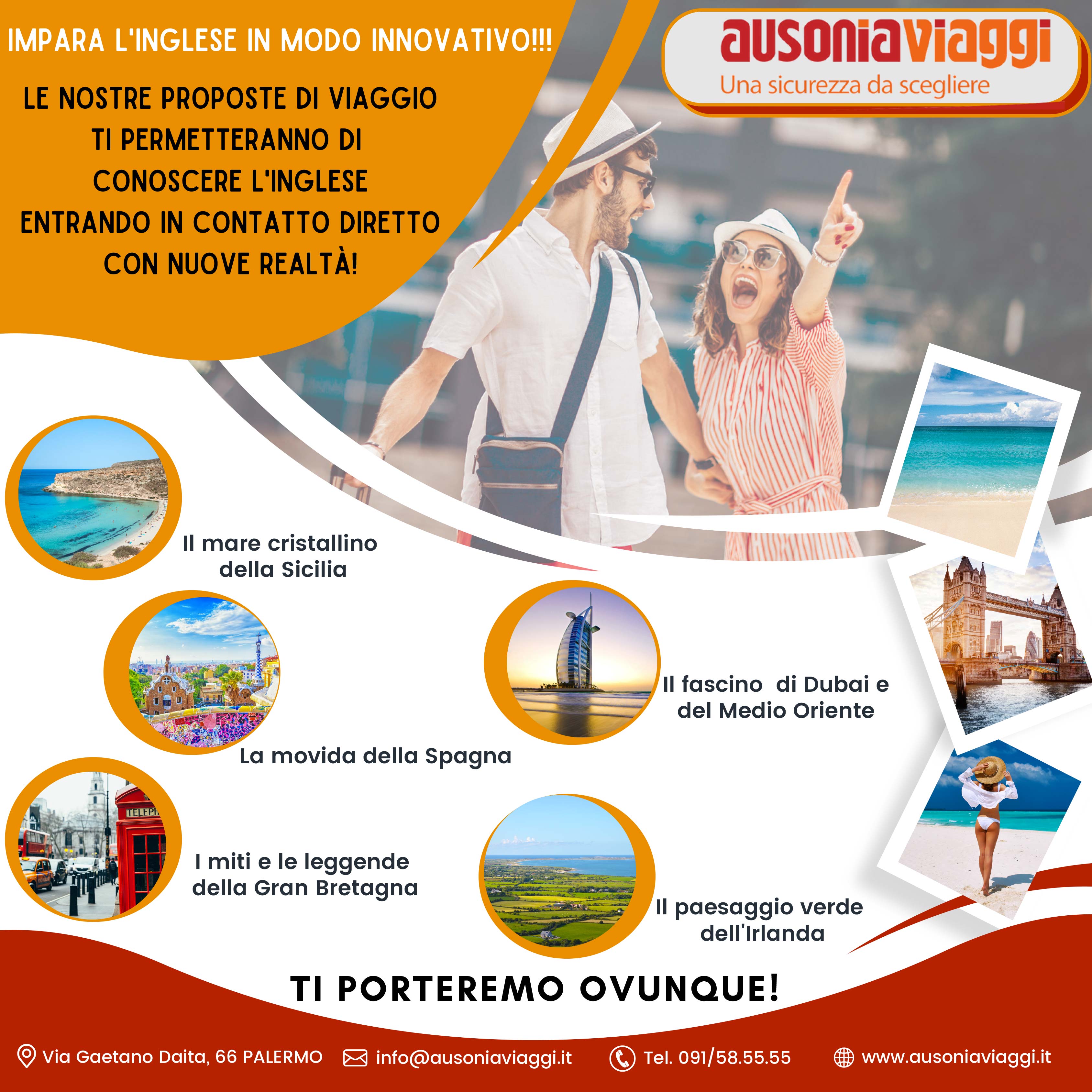 Locandina proposte viaggi studio all'estero di Ausoniaviaggi
