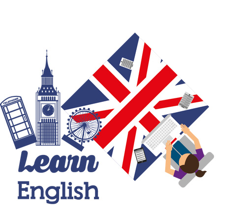 Immagine con Cabina telefonica inglese, il Big Ben, la ruota panoramica London Eye e la bandiera del Regno Unito