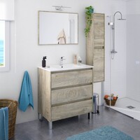Mobile Bagno 3 Cassetti 80 Cm Con Lavabo Specchio E Colonna