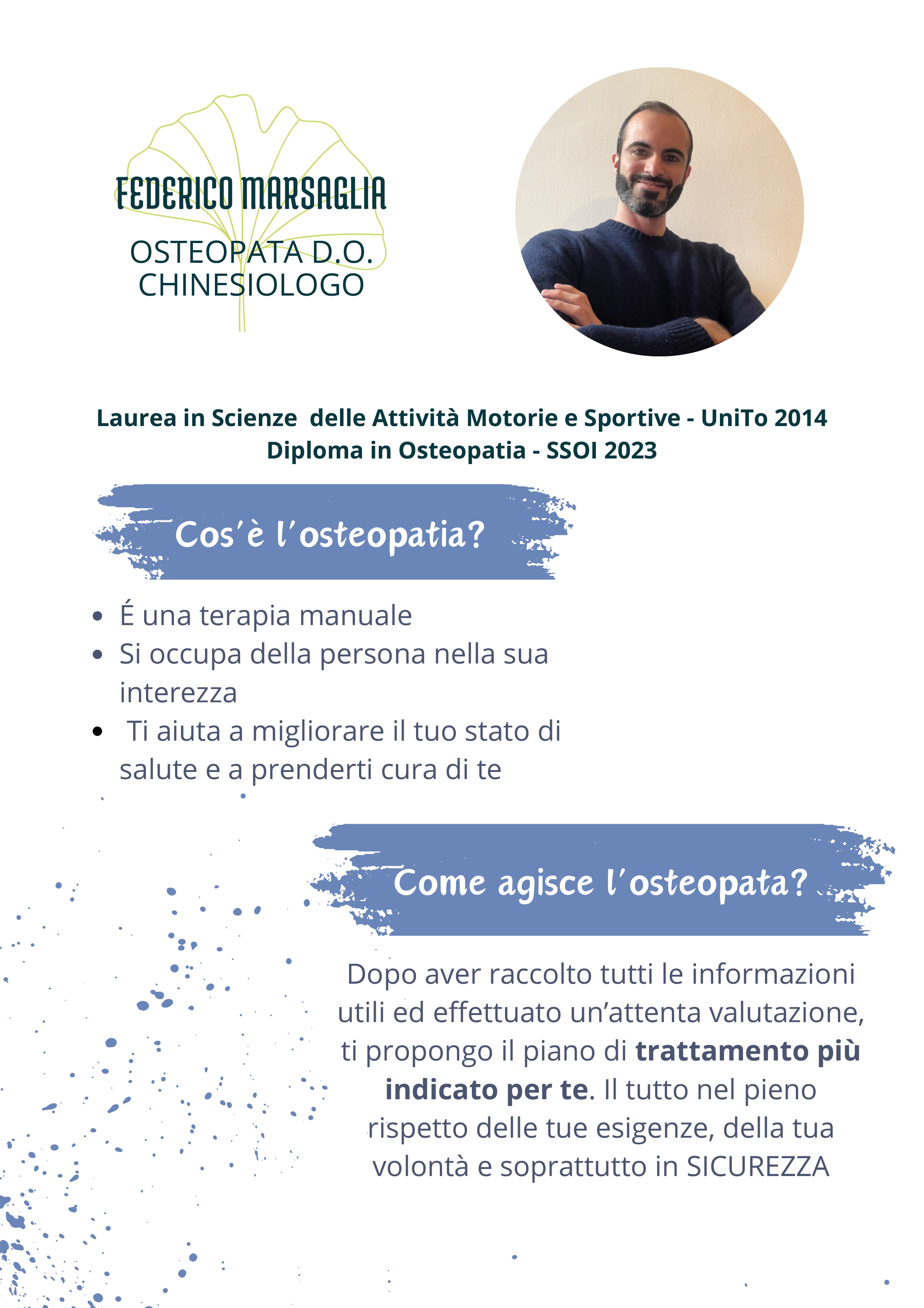 Presentazione Dott. Federico Marsaglia - Osteopata D.O. e Chinesiologo Membro ROI
