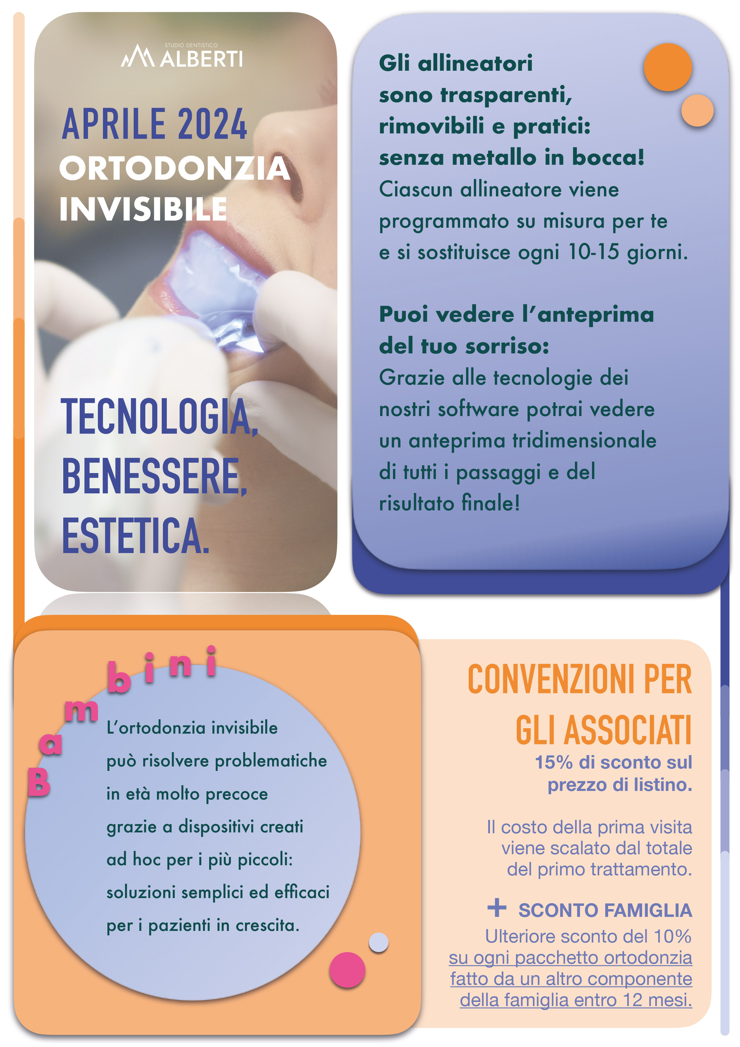 Locandina ORTODONZIA INVISIBILE PER TUTTA LA FAMIGLIA! Studio Dentistico Alberti