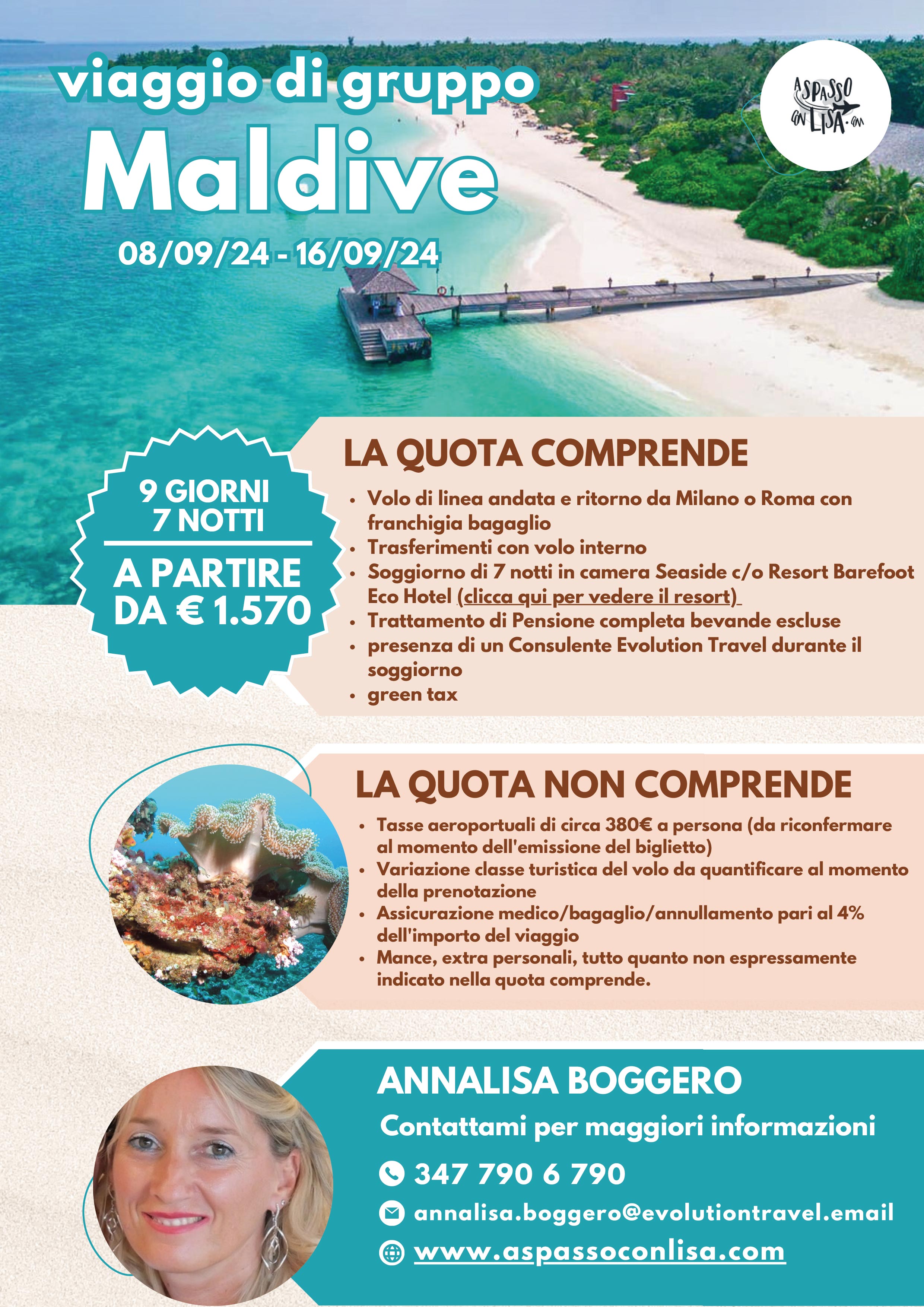 locandina Viaggio di Gruppo alle Maldive - dal 8/09/2024 al 16/09/2024