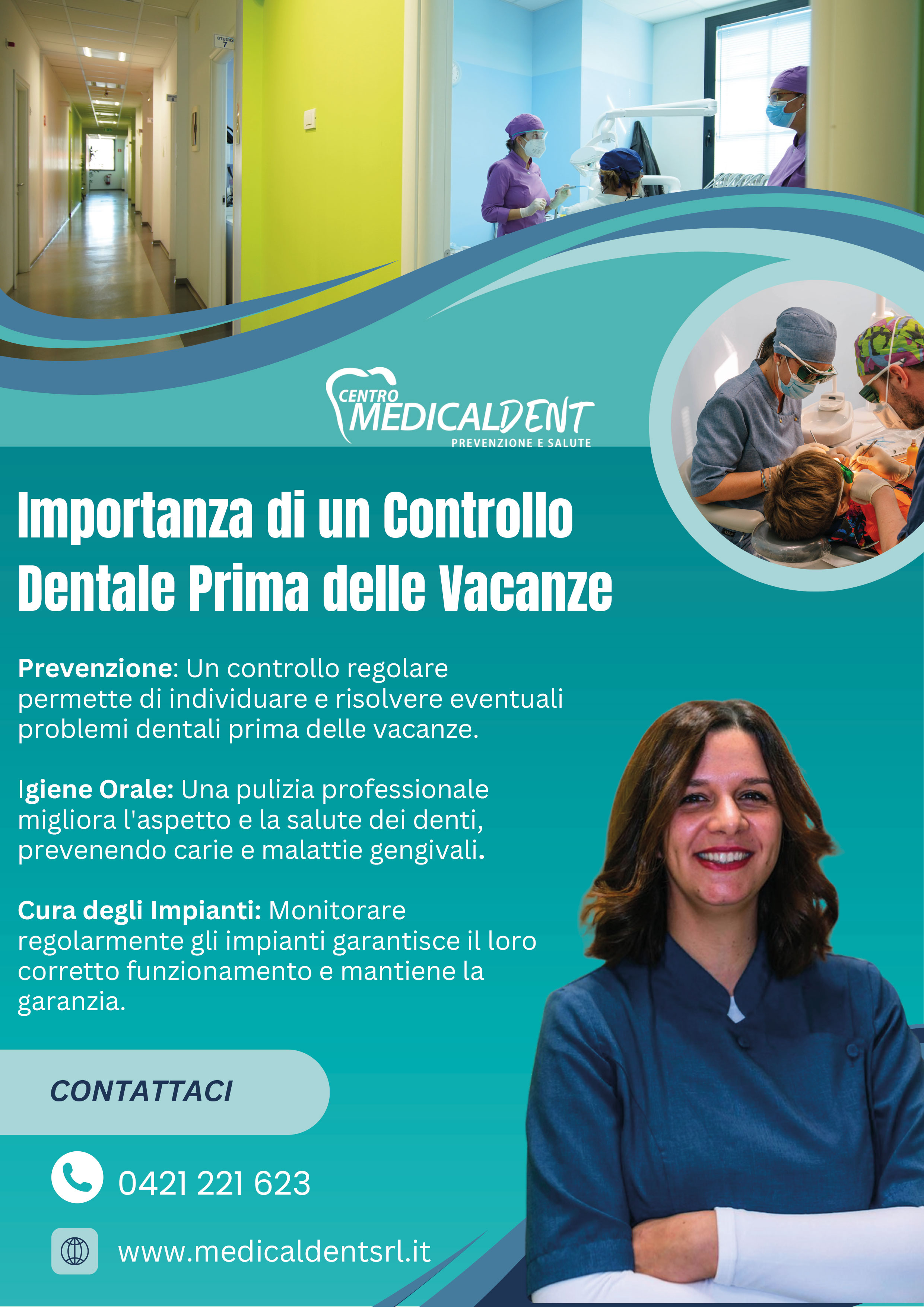 Importanza di un Controllo Dentale Prima delle Vacanze
Prevenzione: Un controllo regolare permette di individuare e risolvere eventuali problemi dentali prima delle vacanze.
Igiene Orale: Una pulizia professionale migliora l'aspetto e la salute dei denti, prevenendo carie e malattie gengivali.
Cura degli Impianti: Monitorare regolarmente gli impianti garantisce il loro corretto funzionamento e mantiene la garanzia.