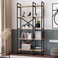 Libreria Industrial 2 Sezioni E 5 Ripiani Ferro E Legno
