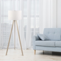Lampada Treppiede Da Pavimento 38x140 Cm Design Moderno 60W Rovere E Bianco