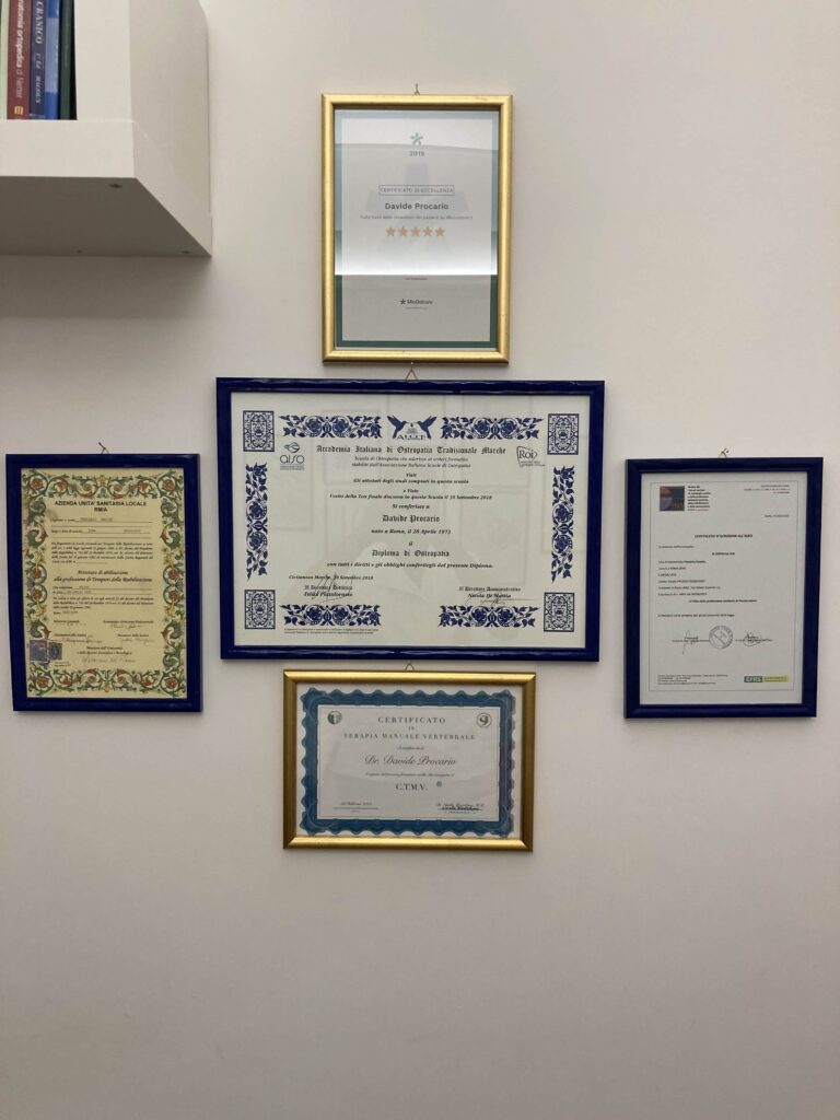 foto certificazioni Dr. Davide Procario - Osteopata & Fisioterapista
